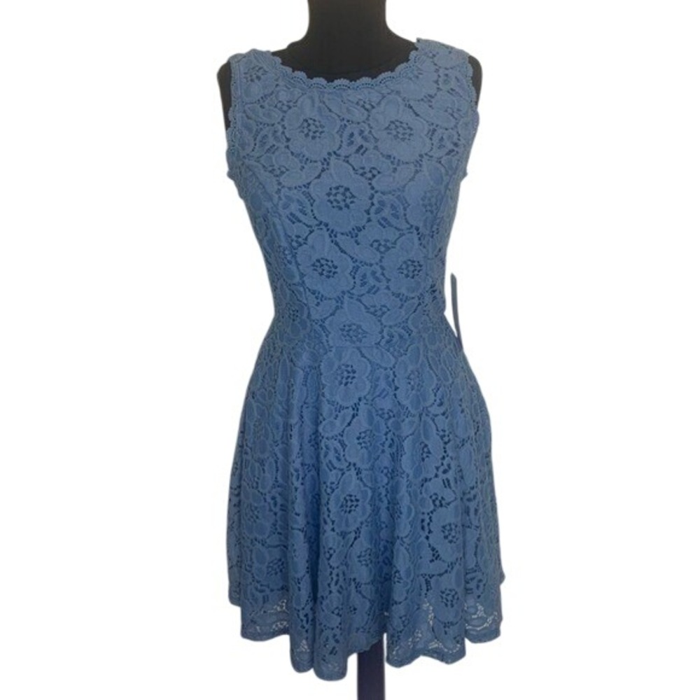 CITY VIBE All-Over-Lace A-Line Dress Sleeveless Scalloped Neckline Blue Sz 3‎